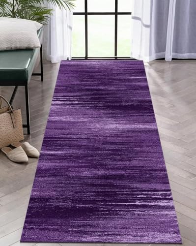 Long tapis de couloir abstrait violet de 90 x 150 cm aux finitions soignées