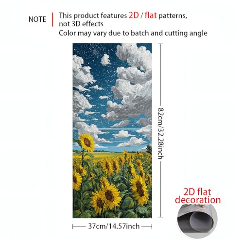 Image of 2 PC Trash Can Sticker 14.57 x 32.28 Inch Sunflower Floral Design Vinyl Sticker with Trio Bloom Field Sky and Cloud Pattern for Outdoor Garbage Bin Garden Yard Driveway Home Decor