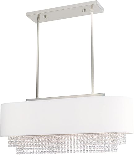 Miniatura 1 de Livex Lighting 51124-91 Carlisle - Lámpara de araña lineal de 30.7in, acabado en níquel cepillado con sombra de tela blanca con cristal transparente