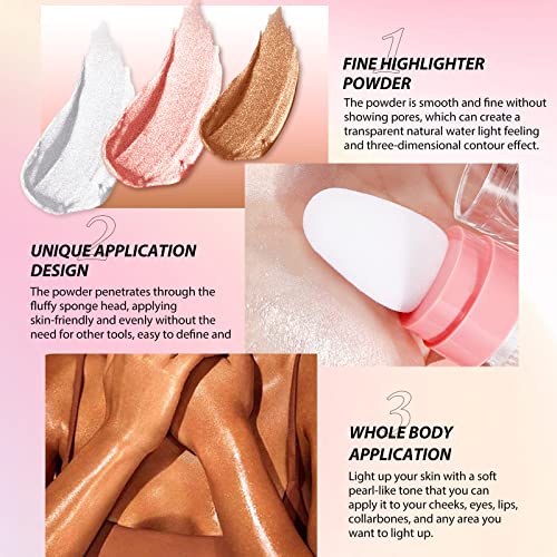 LSxia 2pcs Polvo De Hadas Shimmer Face and Body Highlighter Powder Stick Makeup, Body Glitter Powder Stick, Fairy Glitter Sparkle Patting Powder for Hair Face Eyes Body (01# White Moonbeam) - Thumbnail 5