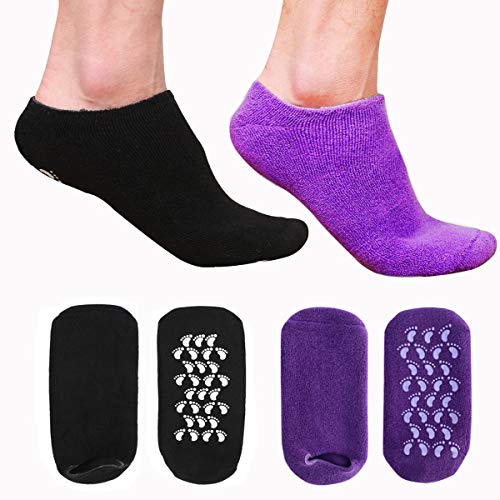 EXPER Moisturizing Gel Socks SPA Gel Socks for Dry Hard Broken Skin Cracked Heel Silicone Gel Heels Socks (Purple + Black)