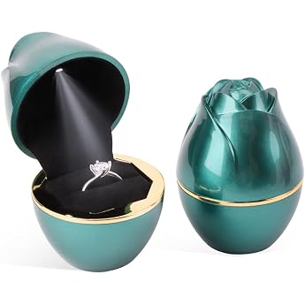 Rolin Roly Ring Box with LED Light Rose Green Ring Box Jewellery Gift Box for Ring Jewellery Boxes Suggestion Ring Box Wedding Engagement Ring