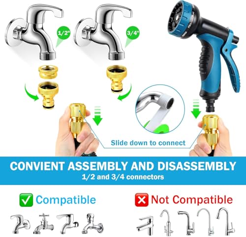 Gartenschlauch Flexibel - 15M Wasserschlauch Flexibel mit Verbinder aus Messing, Upgraded Gartenschlauch Dehnbar mit Brause, 3-Fach Latex Gartenschläuche Langlebig, Dehnbarer flexibler Garden Hose
