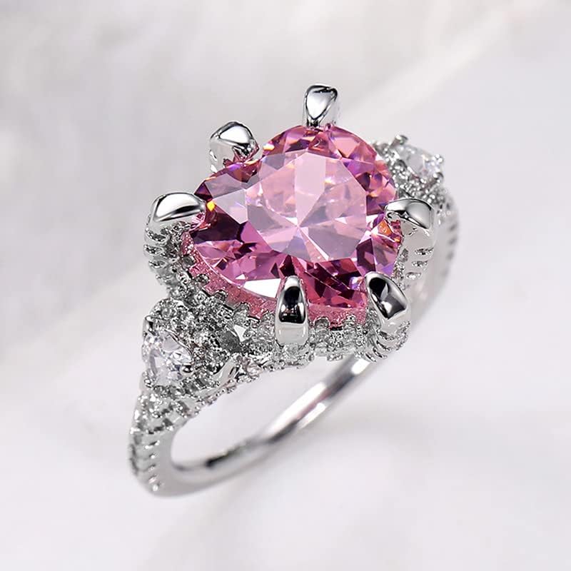 14K Gold Silver Plated Heart Shaped Pink Gemstone 5A+Cubic Zirconia Iced Shiny Promise Wedding Ring Women's Fashion Love Ring CZ Diamond Eternal Engagement Wedding Size 6