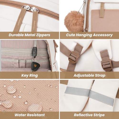 Image of WINDARS School Backpack for Teen Girls, Cute College Backpacks for Women Students Aesthetic Bookbag Large 15.6 Inch Laptop Bag Middle School Travel Back Pack (Khaki Beige)