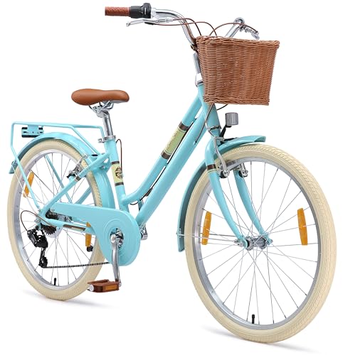 BIKESTAR Alu Kinderfahrrad ab 9-10 Jahre | 24 Zoll City Retro Bike, 7...