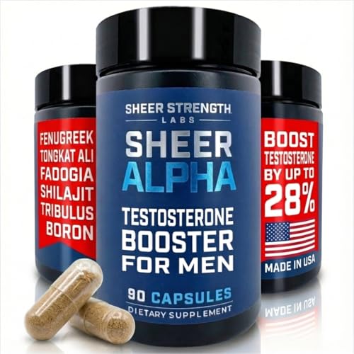 Testosterone Booster for Men - Sheer Alpha T-Booster - Clinically Backed Dose, Strongest Formula - Made in USA - Premium Blend of Fadogia Agrestis Tongkat Ali and Shilajit. 30 Servings