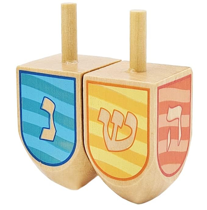 The Dreidel Company Extra Large Hand Painted Wood Hanukkah Dreidels, 2-Pack Ocean Dreidel Design