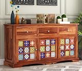 RUSTIC RETREAT Solid Sheesham Wood Sideboard Cabinet – 3 Doors, 3 Drawers – Multipurpose Buffet for Kitchen, Living Room & Hallway – Natural Teak Finish