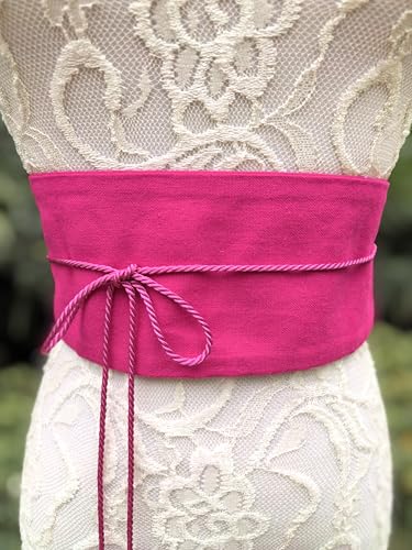 FANFAN Mexican Flat Waist Belt Sash Tassel Braided Waist Belt Fuchsia Cotton Belt for Women Mexican Belts For Ceremony E82
