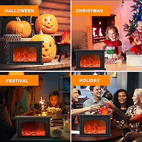 Image of Fireplace Lamp Led Flame Log Effect Rectangle Fire Place Lantern USB Powered Simulation Flameless Fire Lights Battery Operated Fire Flame Lamp for Home Decor Indoor Christmas Ornaments (Large)