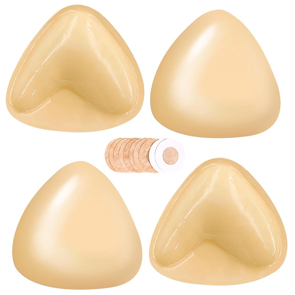 Sticky Push Up Bra, 2 Pairs Double-Sided Women's Adhesive Boost Cups Stick on Bra Pads Inserts, Triangle Silicone Chicken Fillet Inserts for Women Girls Any Cup Cover