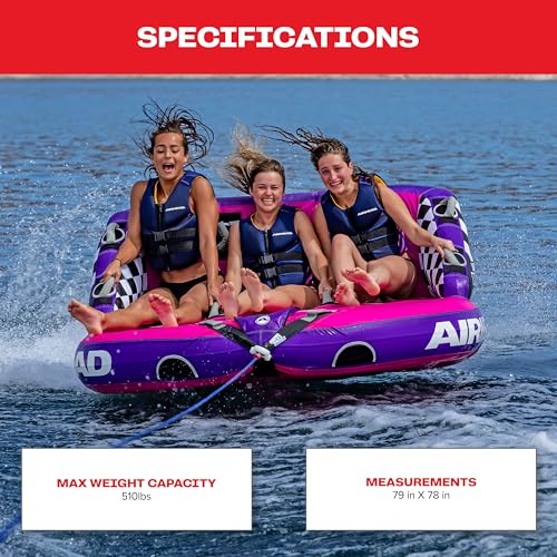 Image of Airhead Mable Towable Tube for Boating, 1-4 Rider Inflatable Boat Tube for Water Tubing, Heavy Duty Full Nylon Cover, EVA Foam Pads, Dual Tow Point, Patented Speed Safety Valve