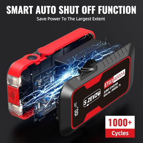S ZEVZO ET03 Car Jump Starter 4000A Jump Starter Battery Pack for Up to 8.0L Gas and 7.0L Diesel Engines, 74Wh Portable 12V Jump Box with USB Ports, LCD Display, Storage Case, and LED Light - image 8