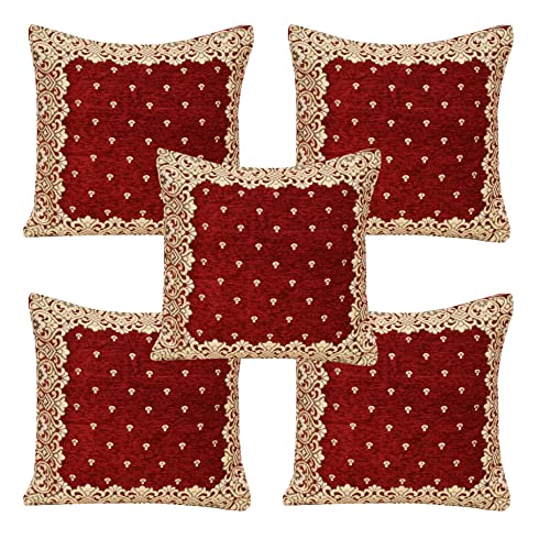 Image of Premium 5 Seater Printed Sofa Cover Set with Arm Covers and Coushion Covers, 3,1,1 Seater 16 Pieces Sofa Back Slip Panels, Premium Stylish Slip Cover Protector, Maroon (Pack of 17)