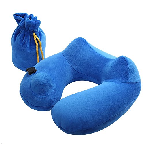 lemaijiaju Cojín cervical hinchable PVC Soft Cojín cervical inflable Almohada de viaje Travel Support Pillow Neck suave y agradable cojín para el Avión Dormir, coche o Tren (Azúl)