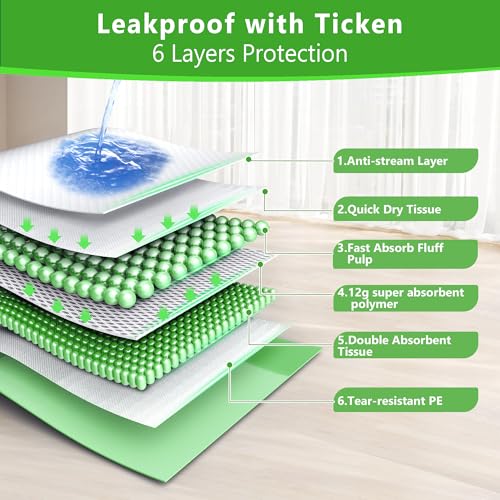 Image of Gimars XL 6-Layer Ultra Absorbent 1200ml 48-Hour Leak-Proof Dog Pee Pads, Quick Dry Extra Large Puppy Pads for Puppy Training, Senior & Incontinent Dogs, Cats, Overnight Use, 30 inchx36 inch, 30 Count Green
