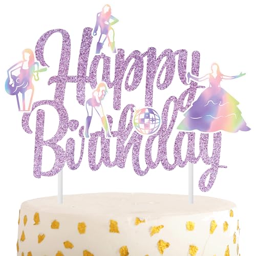 iPartyFun Music Singer Theme Purple Happy Birthday Cake Topper for Popular Singer Birthday Party Decorations Pop Music Theme Party Baby Shower Supplies