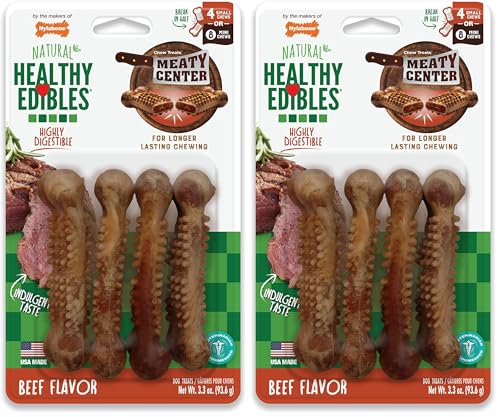 Image of Nylabone Healthy Edibles Natural Dog Chews Long Lasting Chew Treats for Dogs, Roast Beef Flavor, X-Small /Petite (4 Count) (Pack of 2)