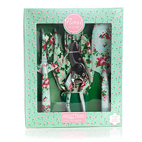 Garden Tools Set (4 pcs) - Garden Shears, Trowel, Hand Cultivator - Floral Gardening Tools for Women - Gardening Supplies Gardening Kit - Great Gardening Set for Outdoor and Indoor Gardening