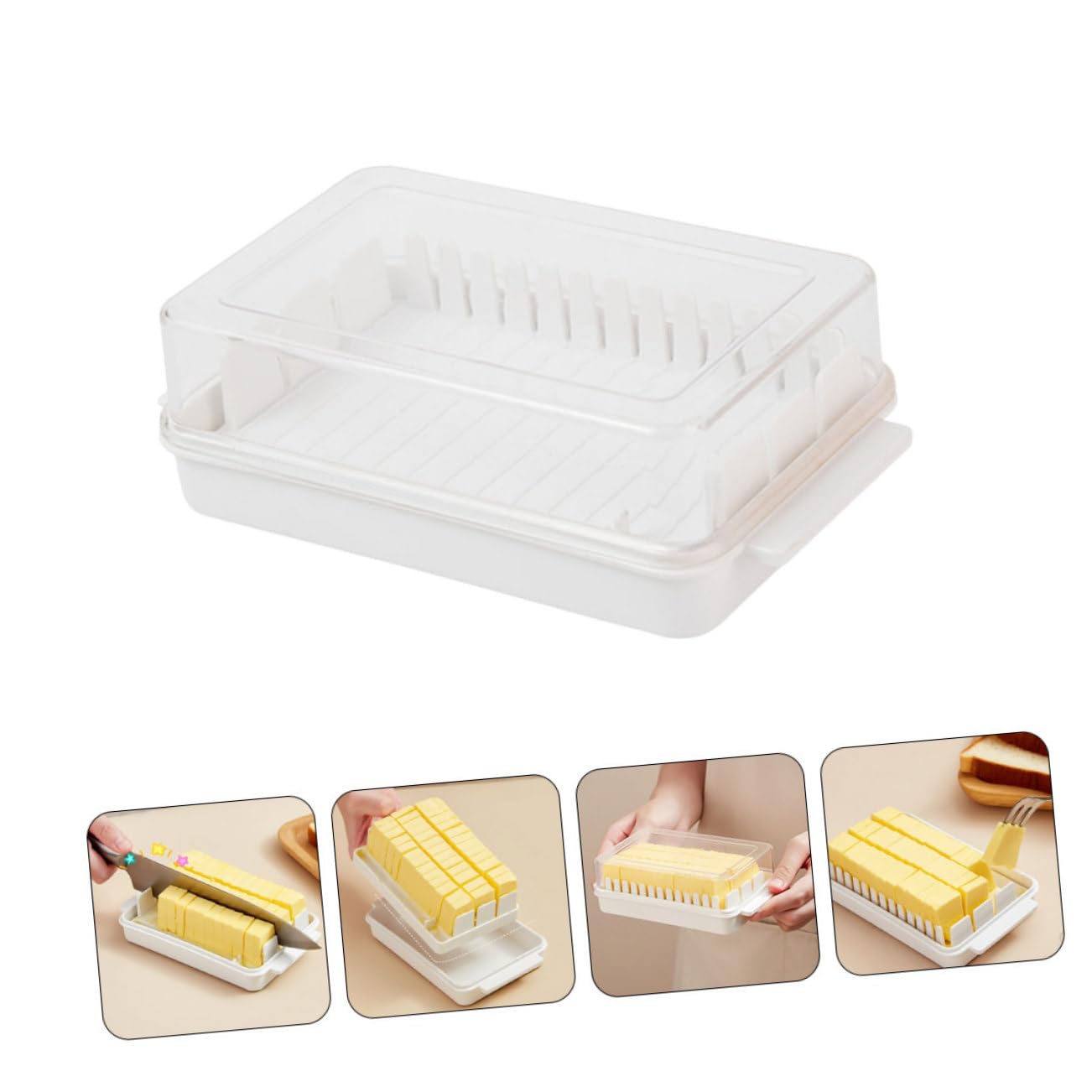 VINTORKY Butter Cutting Box Serving Butter Holder for Refrigerator Cheese Slice Storage Cases Large Airtight Containers Cheese Cases for Home Covered Butter Dish Grey Butter Dish Pp White