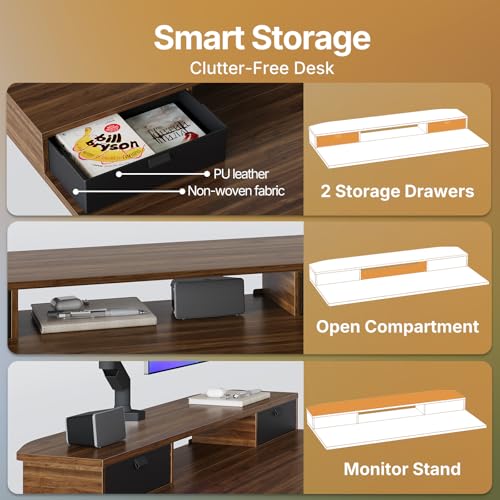 Image of HUANUO 40 inch X 24 inch Electric Standing Desk with 2 Drawers, C-Clamp Mount Compatible, Height Adjustable Computer Desk, Home Office Stand Up Desk with 4 Preset Heights & 2 Hooks, Walnut
