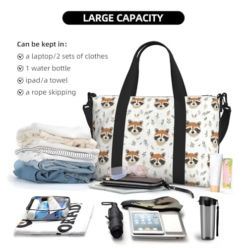 Laptop Tote Bag for Women Work - Floral Raccoon Cute Print Weekender Overnight Bags for Women Travel, Gym Duffle Bag for Men, Personal Item Crossbody Travel Bags for Men Carry On4