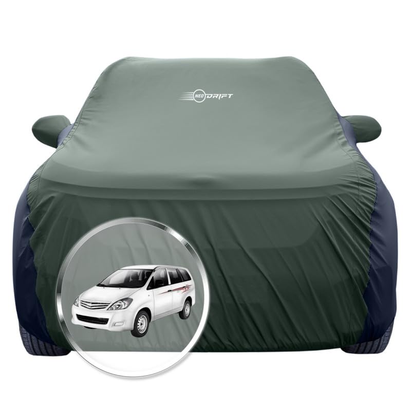 Image of NEODRIFT 'SuperTech' Car Cover for Toyota Innova (100% Water-Resistant, All Weather Protection, Tailored Fit, Multi-Layered & Breathable Fabric) (Colour: L.Green+Black)