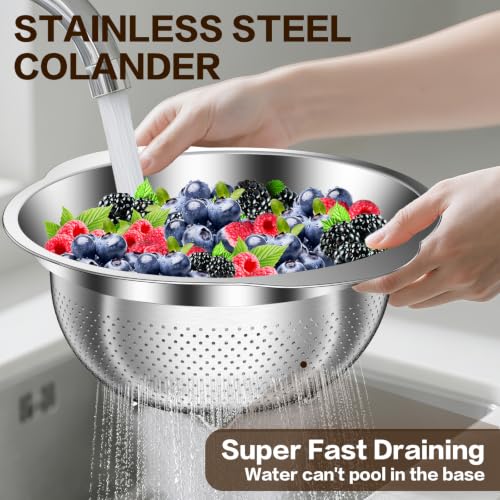 Image of Stainless Steel Strainers for Kitchen, Stainless Steel Colander, Kitchen Strainer for Pasta Fruit Veggie Hot Food, 2 Pack Strainers and Colanders(2QT & 3QT), Dishwasher Safe, Silver