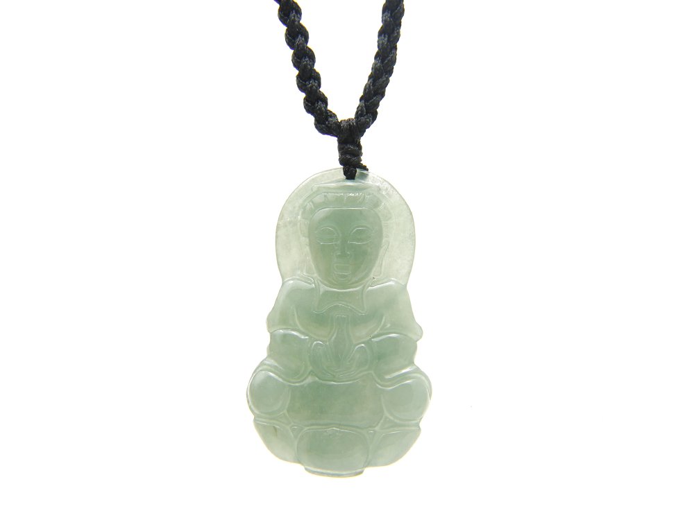 Collana Artigianale Con Ciondolo Buddha Guan Yin In Giada Naturale – Portafortuna, Regolabile