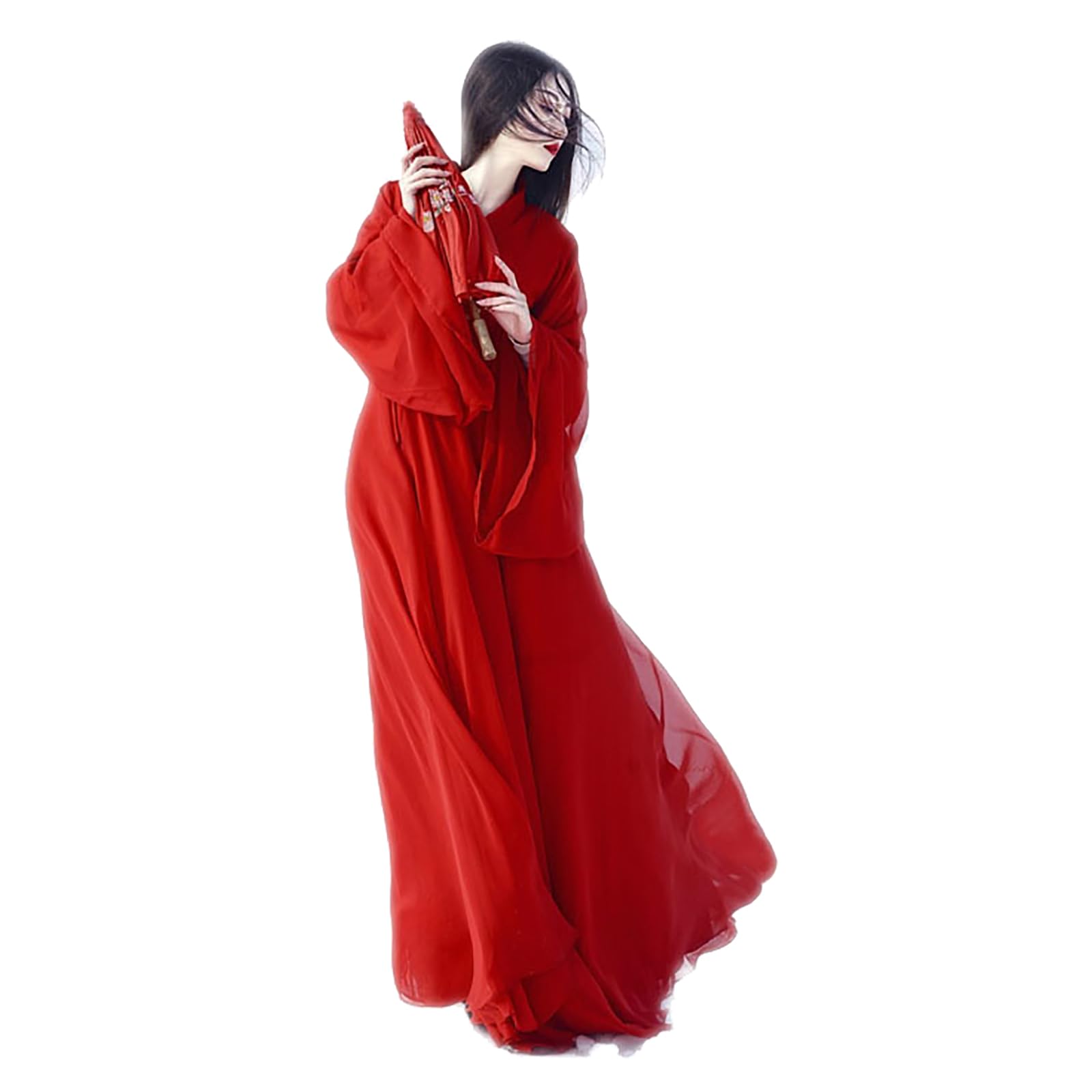 Women Elegant Red Hanfu(155-170CM), Long Wide Sleeves + Cross Collar, Wei and Jin Waist-Length Costumes, Retro Chinese Suit, Photography Cosplay Set