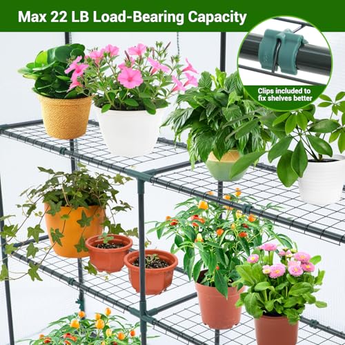 Image of Ohuhu Greenhouse for Outdoors: 3 Tiers 12 Shelves Walk-in Indoor Green House Heavy Duty Plant Stands Reinforced Plastic PE Cover Mini Portable Warm House for Outside, 4.8x2.5x6.4 FT
