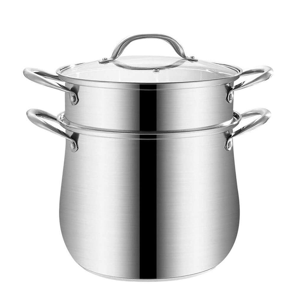 GTHTUHFD 304 Stainless Steel Steamer Pot With Tempered Glass Lid, Large Double Boiler For Healthy Cooking,24Cm,24Cm (Size_Name 24Cm),size_name-24cm