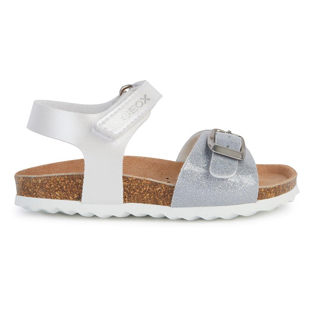 Geox Baby B Chalki Girl Sandal, White Silver, 3.5 UK Child