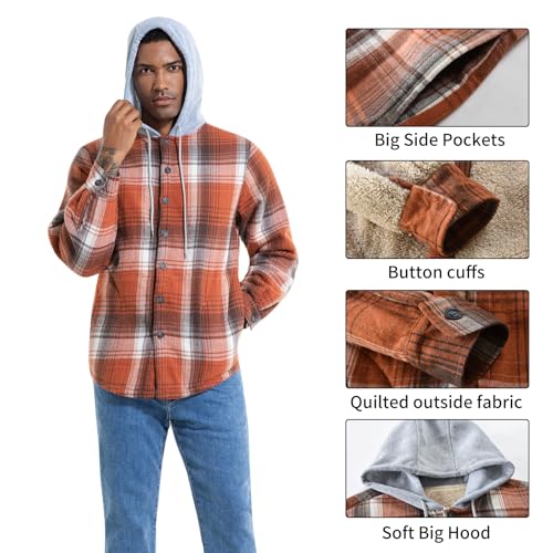 Image of Men's Cotton Plaid Shirt Jacket Fleece Flannel Sherpa Button Down