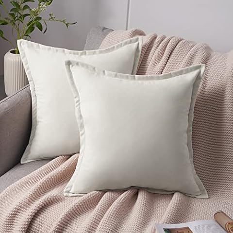 Topfinel Cream Cushion Covers 40cm x 40cm Autumn Sofa Bed Colorful Soft 16x16 Velvet Scatter Cushions Pillow Cover for Livingroom Bedroom Invisible Zipper,Pack of 2 Cover