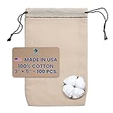Cotton Muslin Bags 3.25x5 Inch Black Hem and Black Double Drawstring 100 Count Pack