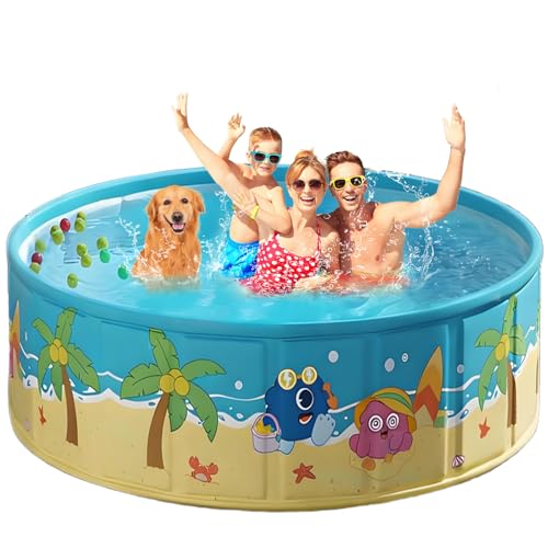 Image of Foldable Swimming Pool for Kids 78.7 inchx17.7 inch Hard Plastic Portable Dog Pool Anti-Slip Collapsible Large Kiddie Pool Indoor Outdoor Backyard (JellieMons 79'')