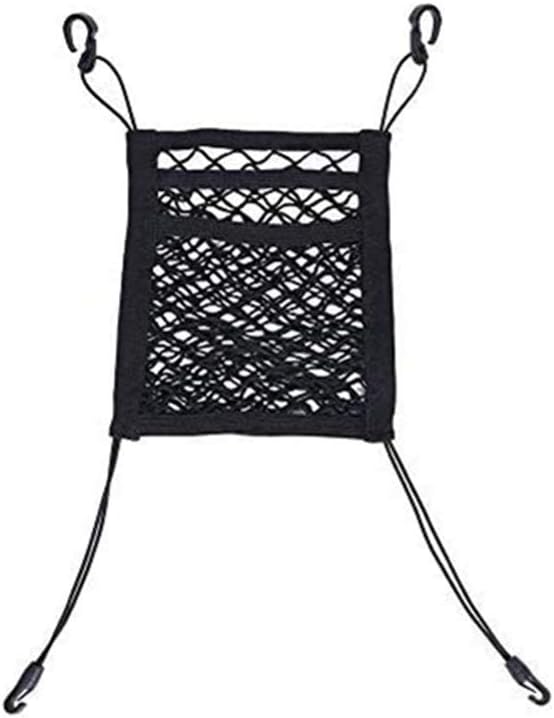 MINISTAR Premium 3-layer Mesh 2 Pocket Storage, Universal Car Seat Storage Mesh/Organizer - Mesh Cargo Net Hook Pouch Holder for Bag Luggage Pets Children Kids Disturb Stopper