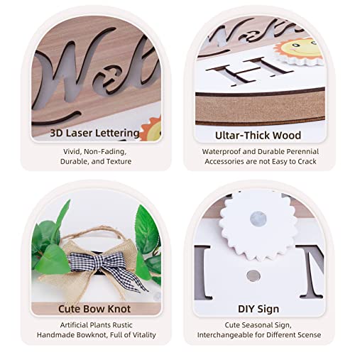 Interchangeable Welcome Home Sign For Front Door Decor, Seasonal Farmhouse Front Porch Door Decor, Welcome Wreaths Sign With Sensor Light Automatically, Round Wooden Hanging Sign Housewarming Gift #TOP2