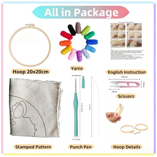Image of DIY Punch Needle Kit Cactus Sunset with Hoop 20x20cm | with Pattern Stamped Easy for Beginners Embroidery Punch Needle Starter Craft Set for Adults Festival Gift and Decoration