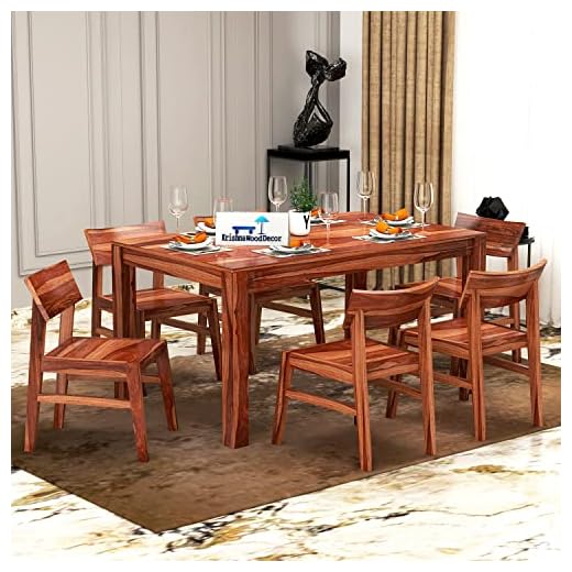 Krishna Wood Decor Dining Table Sets || Solid Wood 6 Seater Dining Table with Chair || Wooden 6 Seater Dining Room Furniture ||Rectangle Table || Teak