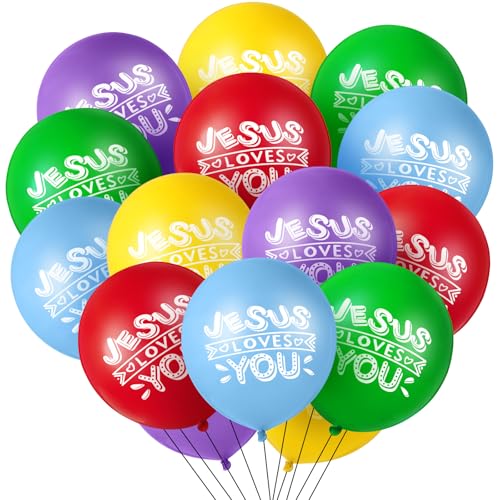 Image of Gejoy Jesus Loves You Balloon 12 Inch Latex Christian Religious Jesus Balloon Party Decor for He Is Risen Party Decor Favor Cross Church Event Birthday Sunday Supplies(Bright Colors,100 Pcs)
