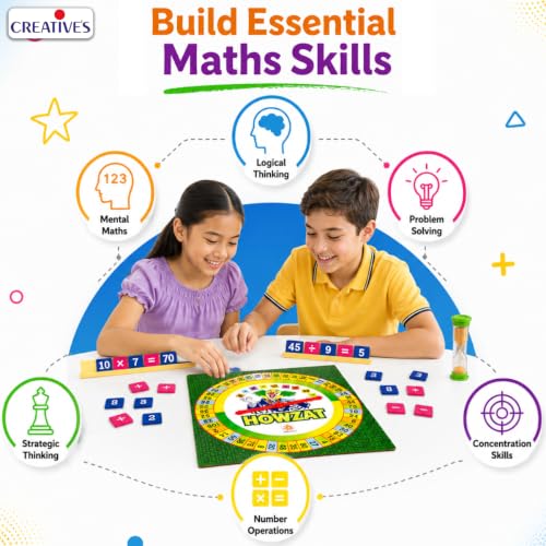 Image of Creative's Howzat Maths Game for Children, Equation Creating Strategy, Board Game with Spinner & Number Tiles, Arithmetic Operations, Logical Thinking, Educational Toys for Kids, Age 9 Years