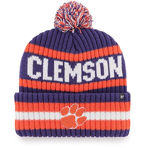'47 NCAA Unisex Adult Bering Cuffed Knit Pom Beanie Hat (Clemson Tigers - Purple/Orange)