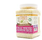 Pride Of India - Thai White Jasmine Rice - Fragrant Hom Mali Rice, 3.3 Pound (1.5 Kilo) Jar (2.2 Pou