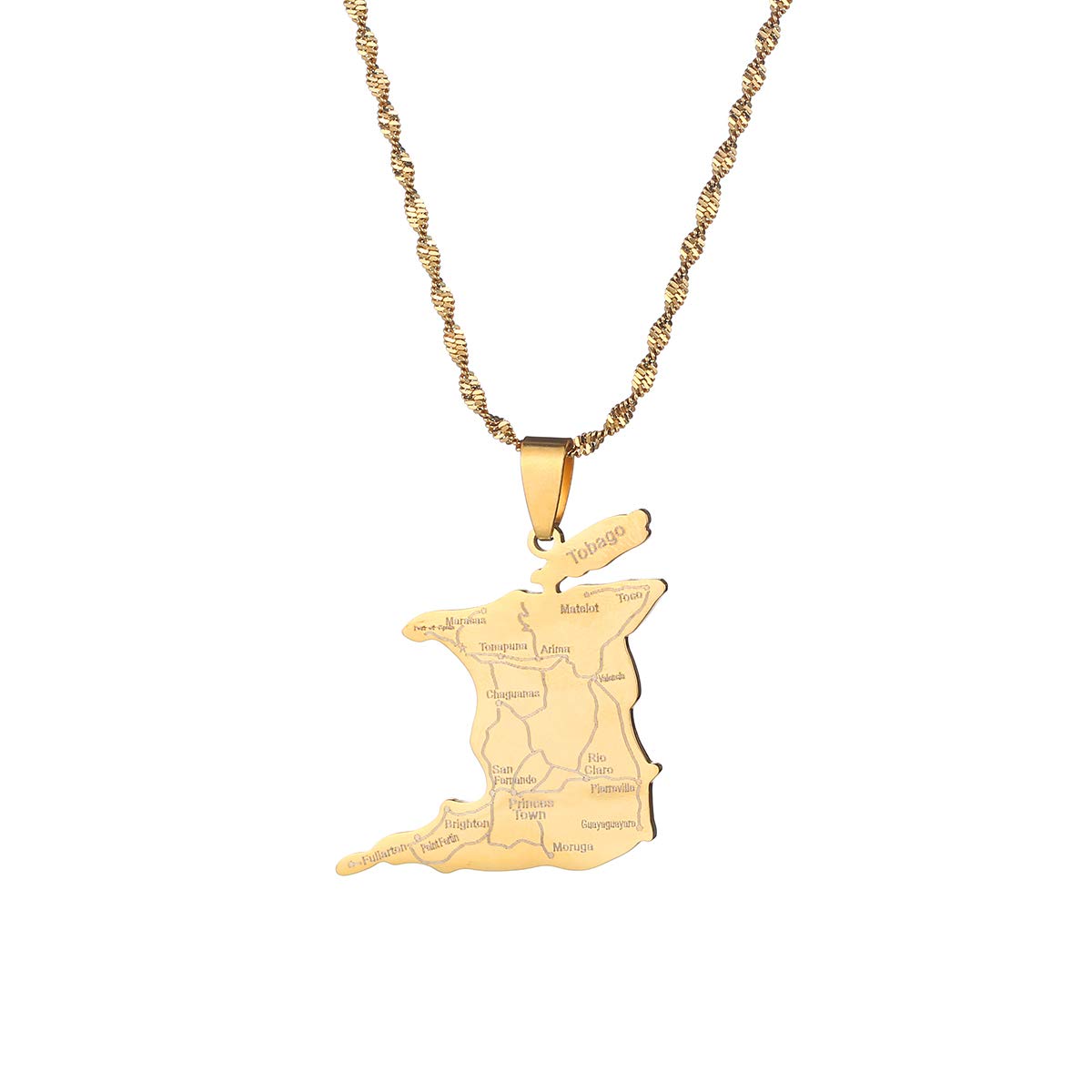 YidanStainless Steel Trinidad and Tobago Map City Name Pendant Necklace Women Men Charm Jewelry