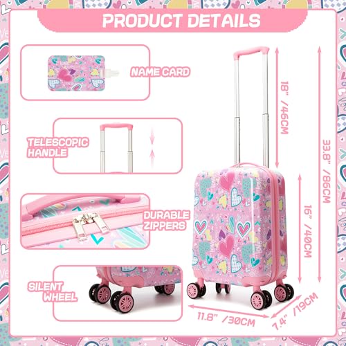 Image of Kids Luggage Set 2 piece Pink Kids Suitcase with Spinner Wheels 16 inch Childrens Luggage for Girls With Wheels Hard Shell Luggage Sets Airline Approved