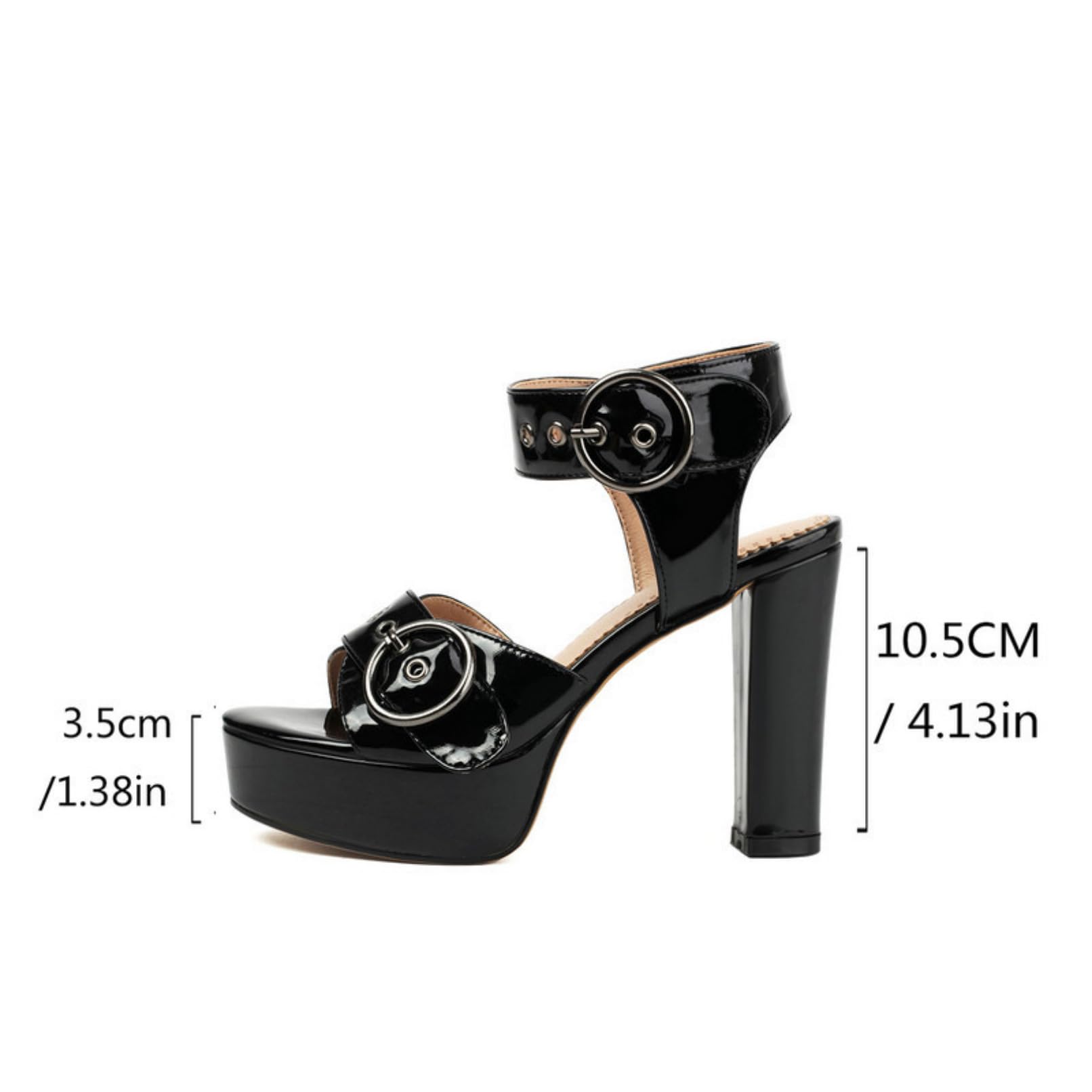 Sandalias De Plataforma De Charol para Mujer Tacón Alto Grueso Fiesta De Graduación Zapatos Peep Toe Sandalias De Verano con Hebilla