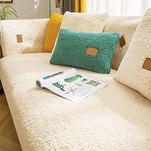 LINGKY Samt Sofabezug 1 2 3 4 Sitzer, L Form Sofaüberwurfe, Ecksofa Sofa überzug Pets Dog Couch überzug Anti-rutsch Sofaschutz, Ultra Weicher Sofaschoner (Beige,70x70cm/Quadrat)